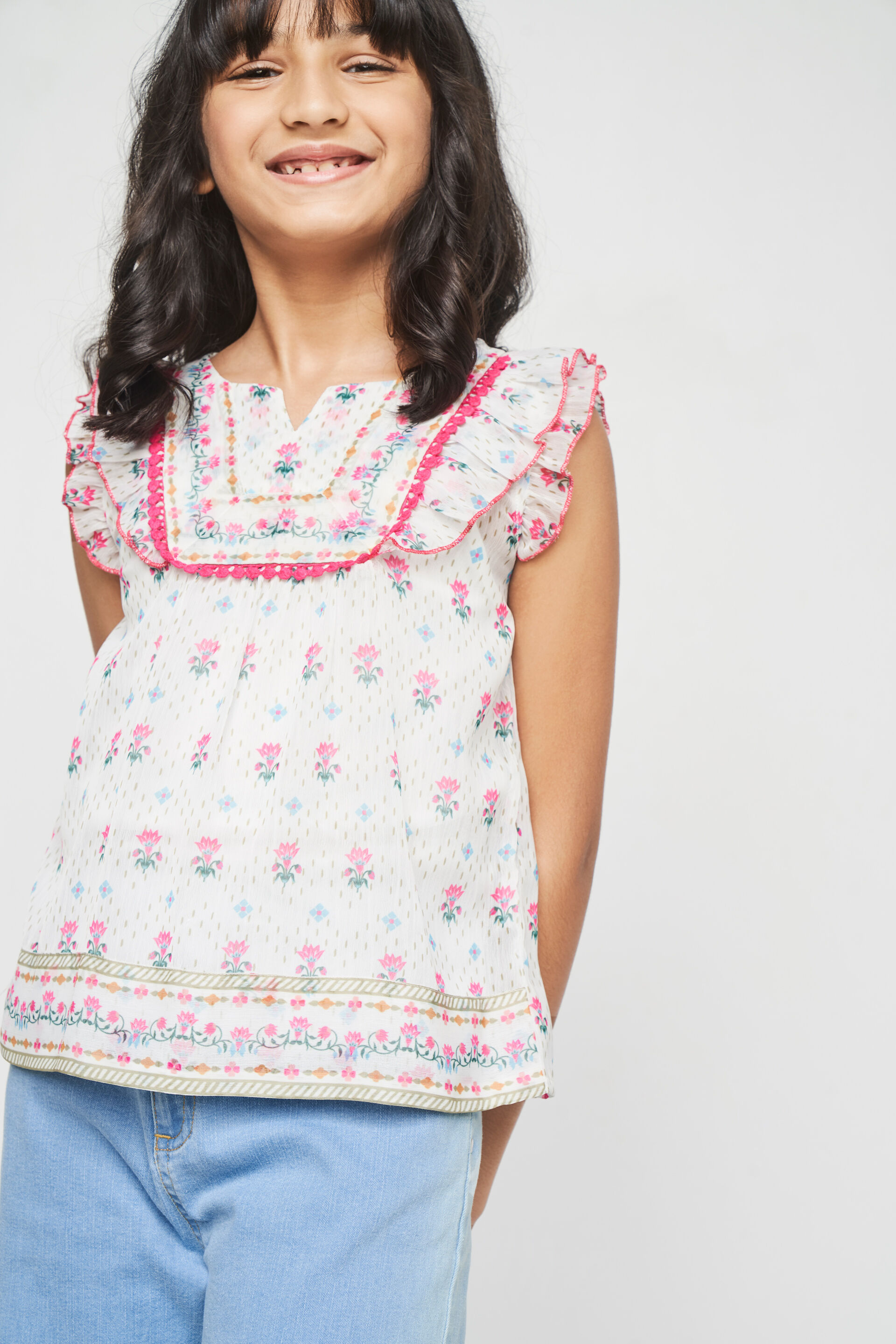 Off White Floral Straight Top, Off White, image 3